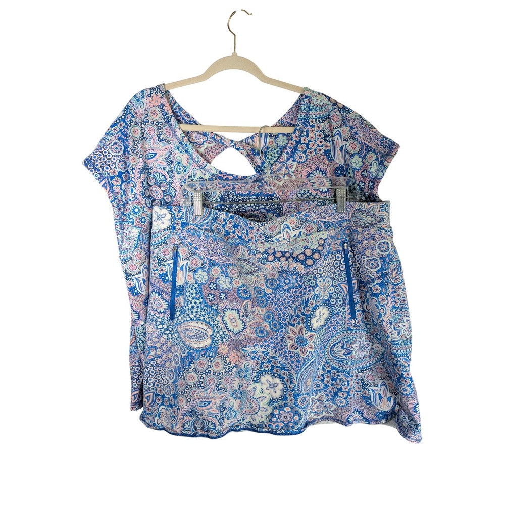 T by Talbots Top and Skort Set Plus Size 3X Blue Paisley Floral Twist Back